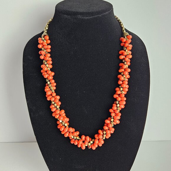 Vtg Red Necklaced Glass or Natural Stone Bead Cluster Necklace Mid-Century Retro - Picture 4 of 13